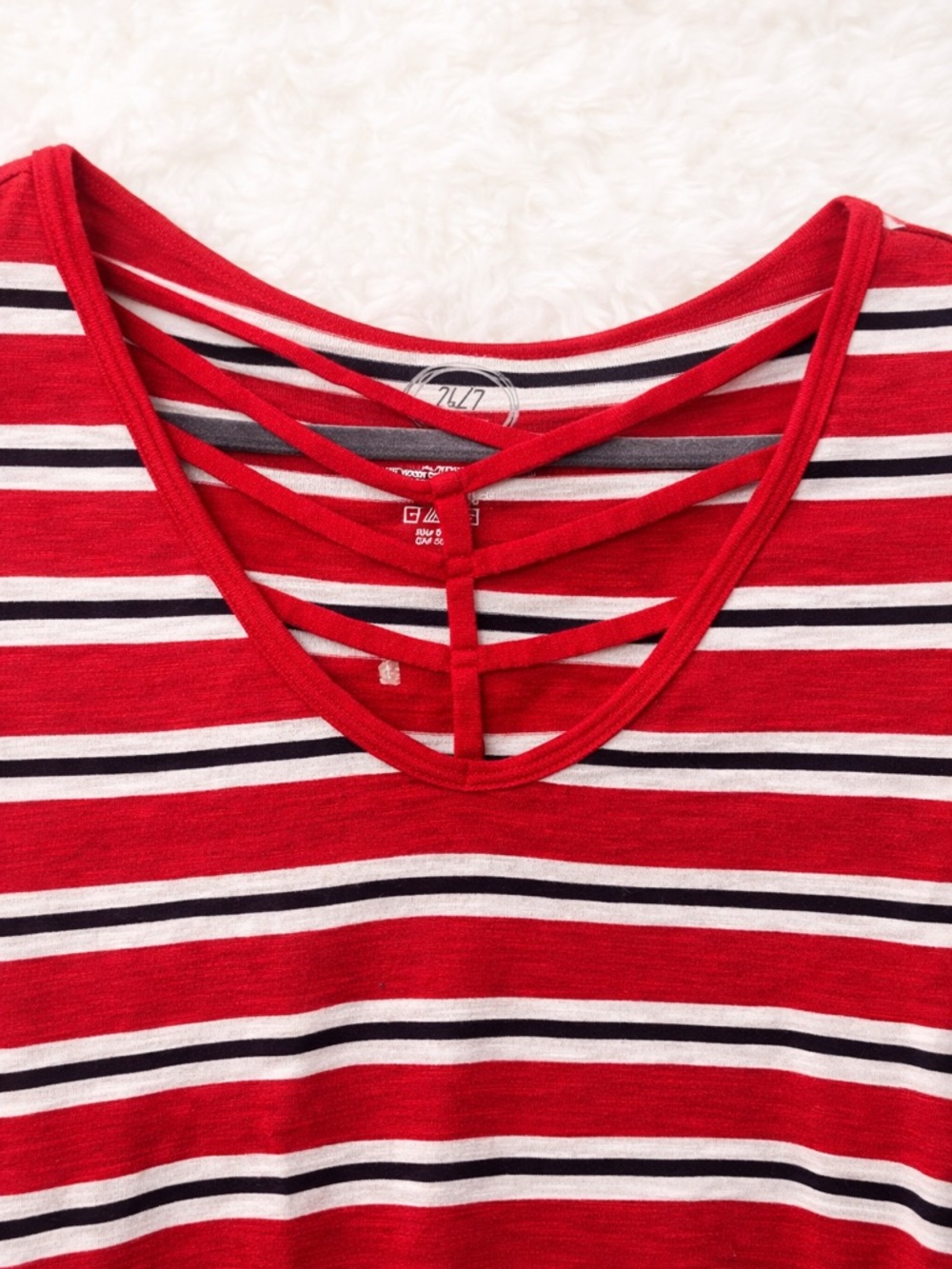 Maurices 24/7 Striped Crisscross Neck Top Red White Black Size S - Picture 3 of 4